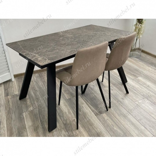 Обеденная группа Морис 140 Корич/мрамор мат, керамика/Chilli RU-09 черный каркас