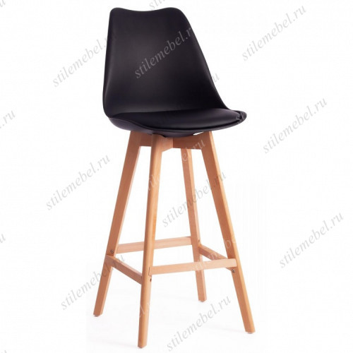 Стул барный TULIP BAR (mod. C1014H) пластик/дерево, 57 х 48 х 104 см, черный 3010/натуральный