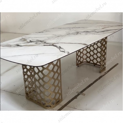 Стол CHIAVARI 220 KL-188 Контрастный мрамор матовый, итальянская керамика / Шампань