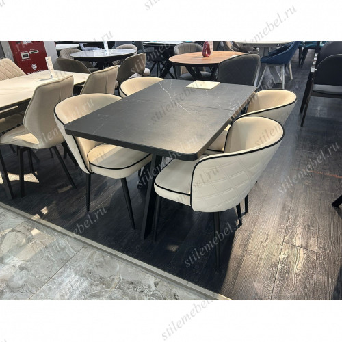 Обеденная группа AKD120 STONE BLACK ST CER/347 микровелюр E 52 бежевый, ножки черные