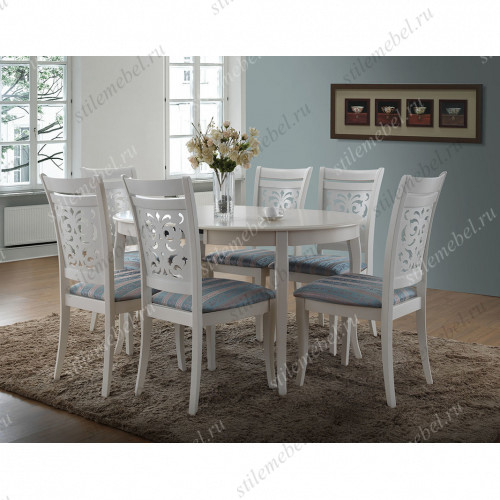 Обеденная группа Milano+Siena ivory white ткань голубая 180-19
