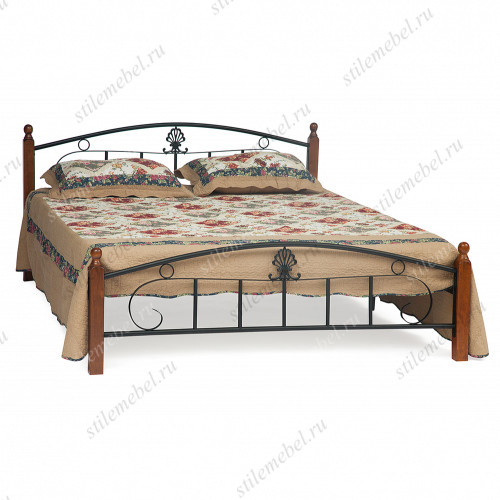 Кровать РУМБА (AT-203)/ RUMBA дерево гевея/металл, 160*200 см (Queen bed), красный дуб/черный